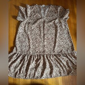 A New Day Animal Print A-Line Ruffle Dress with Short Sleeves, Size XL